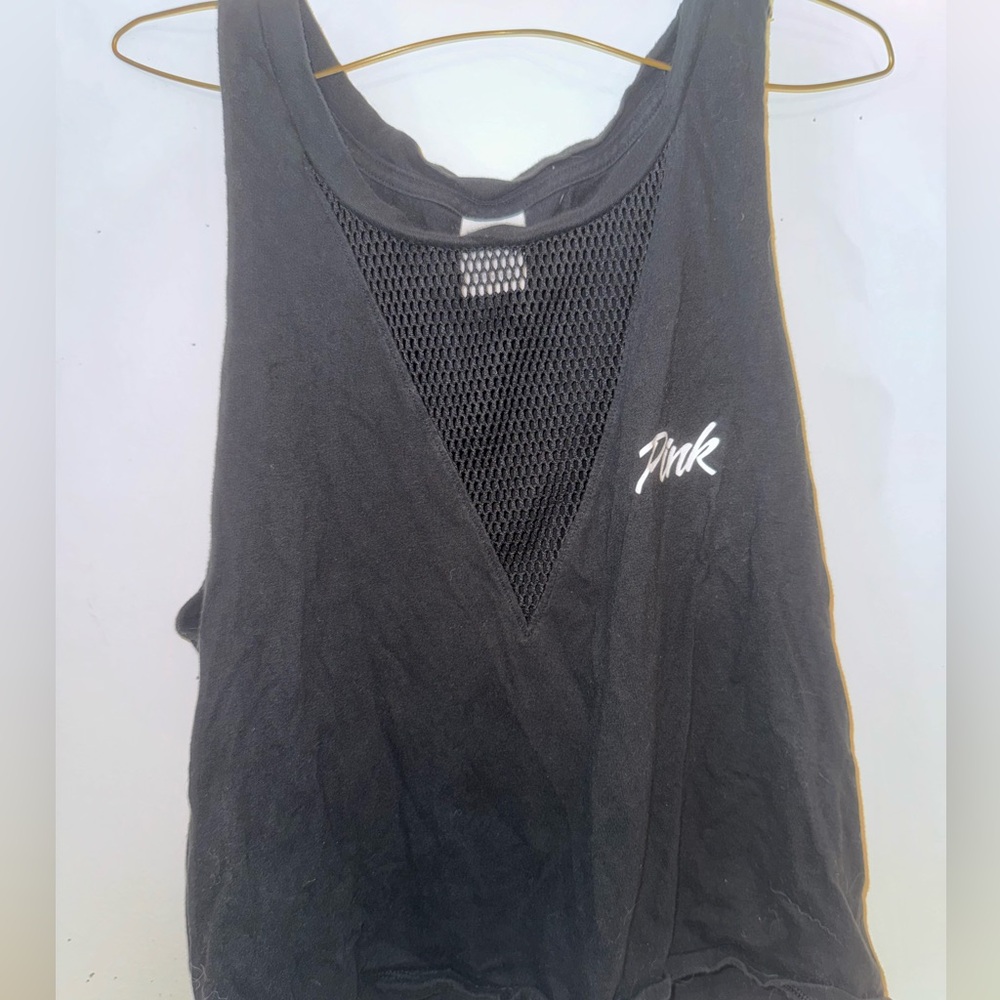 PINK Victoria's Secret Black Mesh Detail Tank Top